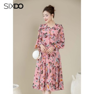 Đầm midi chiffon hoa dài tay SIXDO (Floral Midi Chiffon Dress)