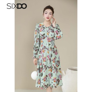 Đầm midi chiffon hoa dài tay SIXDO (Floral Midi Chiffon Dress)