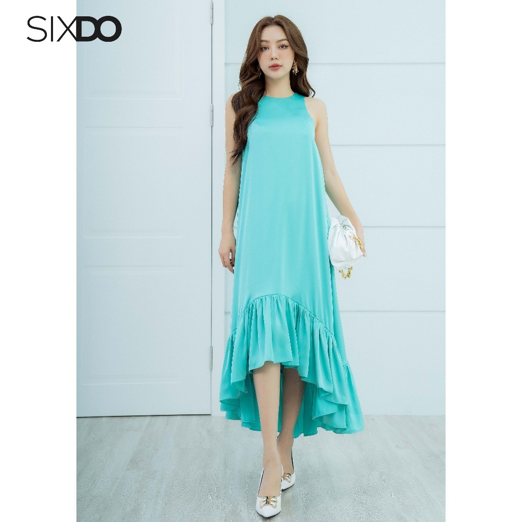 Đầm lụa sát nách đuôi cá SIXDO (Turquoise Sleeveless Midi Silk Dress)