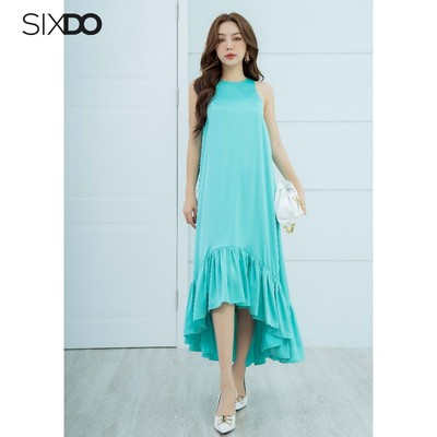 Đầm lụa sát nách đuôi cá SIXDO (Turquoise Sleeveless Midi Silk Dress)