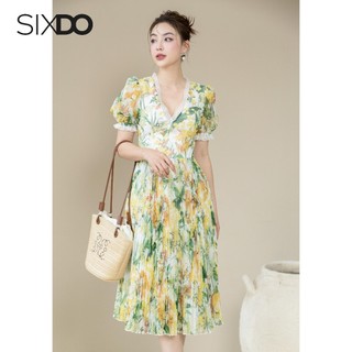 Đầm voan hoa cổ V SIXDO (White Floral Voile Midi Dress)