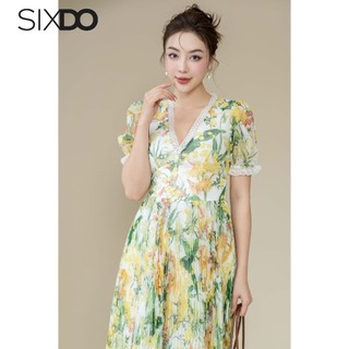 Đầm voan hoa cổ V SIXDO (White Floral Voile Midi Dress)