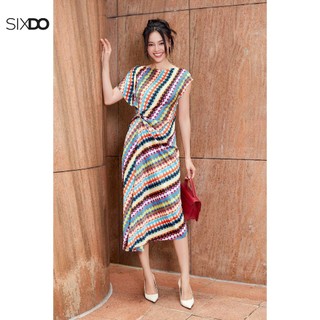 Đầm lụa nhún eo họa tiết chấm bi SIXDO (Multicolor Polka Dot Midi Silk Dress)