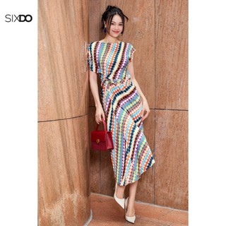 Đầm lụa nhún eo họa tiết chấm bi SIXDO (Multicolor Polka Dot Midi Silk Dress)