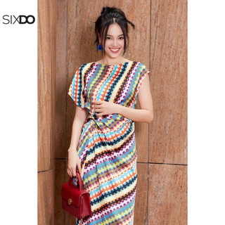 Đầm lụa nhún eo họa tiết chấm bi SIXDO (Multicolor Polka Dot Midi Silk Dress)