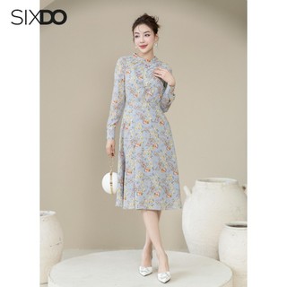 Đầm midi hoa chiffon dài tay SIXDO (Floral Chiffon Midi Dress)