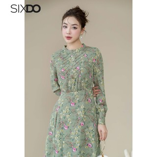 Đầm midi hoa chiffon dài tay SIXDO (Floral Chiffon Midi Dress)