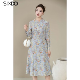 Đầm midi hoa chiffon dài tay SIXDO (Floral Chiffon Midi Dress)