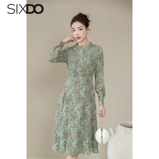 Đầm midi hoa chiffon dài tay SIXDO (Floral Chiffon Midi Dress)