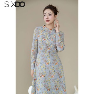 Đầm midi hoa chiffon dài tay SIXDO (Floral Chiffon Midi Dress)