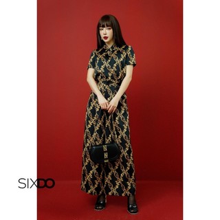Quần lụa đen hoa tiết Baroque SIXDO (Black Baroque Print Wide Leg Silk Pants)
