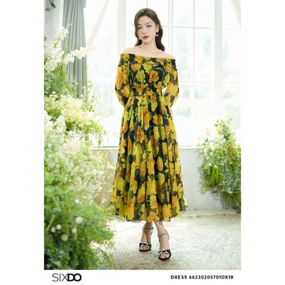 Đầm maxi voan trễ vai SIXDO (Black Tulip Off-shoulder Maxi Voile Dress)