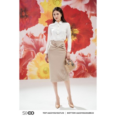 Chân váy bút chì xoắn eo độc đáo SIXDO (Brownish Beige Midi Raw Skirt)