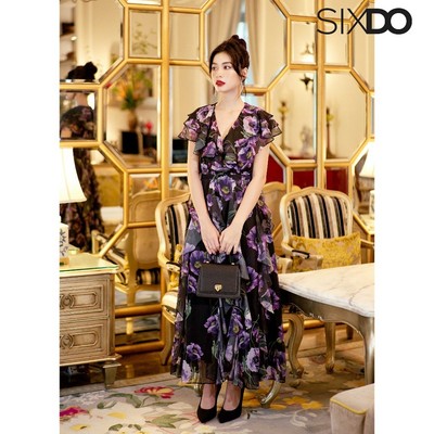 Đầm maxi voan hoa poppy tím SIXDO (Black Poppy Midi Voile Dress)