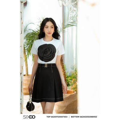 Chân váy mini phối đai eo SIXDO (Black Woven Mini Skirt)