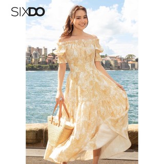 Đầm hoa linen trễ vai SIXDO (White Floral Off-shoulder Midi Linen Dress)