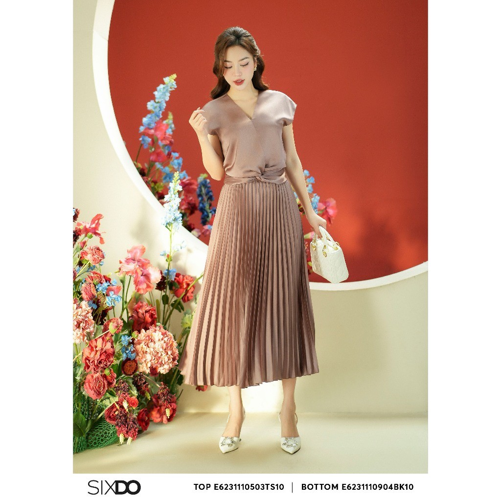 Chân váy lụa xếp li SIXDO (Brown Pleated Silk Midi Skirt)