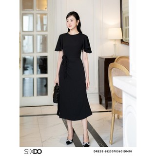 Đầm lụa cổ tròn phối hoa SIXDO (Black Midi Silk Dress With Flower)