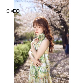 Đầm maxi tơ phối hoa cổ SIXDO (White Floral Sleeveless Midi Dress)