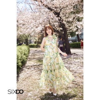 Đầm maxi tơ phối hoa cổ SIXDO (White Floral Sleeveless Midi Dress)
