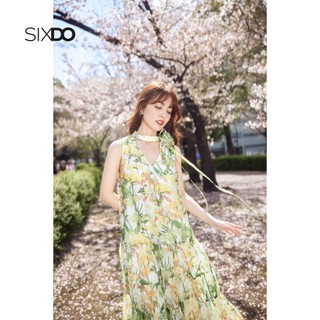 Đầm maxi tơ phối hoa cổ SIXDO (White Floral Sleeveless Midi Dress)