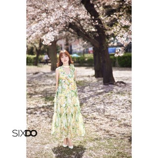 Đầm maxi tơ phối hoa cổ SIXDO (White Floral Sleeveless Midi Dress)