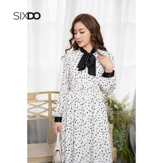 Đầm midi trắng phối nơ cổ SIXDO (White Midi Chiffon Dress With Bowtie)