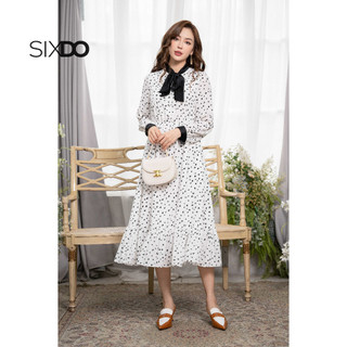 Đầm midi trắng phối nơ cổ SIXDO (White Midi Chiffon Dress With Bowtie)