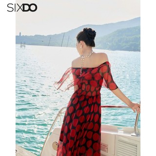 Đầm voan chấm bi trễ vai SIXDO (Black Polka Dots Midi Voile Dress)
