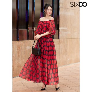 Đầm voan chấm bi trễ vai SIXDO (Black Polka Dots Midi Voile Dress)