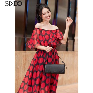 Đầm voan chấm bi trễ vai SIXDO (Black Polka Dots Midi Voile Dress)