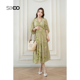 Đầm midi chiffon cổ V phối bèo SIXDO (Floral Midi Chiffon Dress 1)