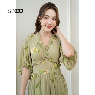 Đầm midi chiffon cổ V phối bèo SIXDO (Floral Midi Chiffon Dress 1)