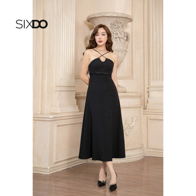 Đầm midi cổ yếm màu đen thời trang SIXDO (Black Halter Neck Midi Woven Dress)