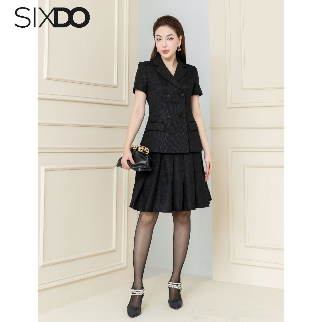 Chân váy xòe xếp li SIXDO (Black Knife Pleated Mini Woven Skirt)