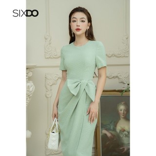 Đầm midi thô cộc tay phối nơ eo SIXDO (Green Nuggets Midi Raw Dress 1)