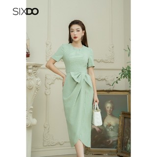 Đầm midi thô cộc tay phối nơ eo SIXDO (Green Nuggets Midi Raw Dress 1)