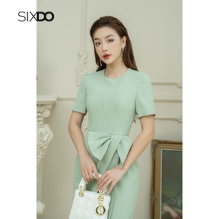Đầm midi thô cộc tay phối nơ eo SIXDO (Green Nuggets Midi Raw Dress 1)