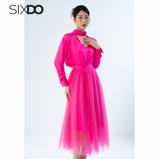 Áo lụa hồng nữ dài tay cổ choker SIXDO (Magenta Choker Silk Top)