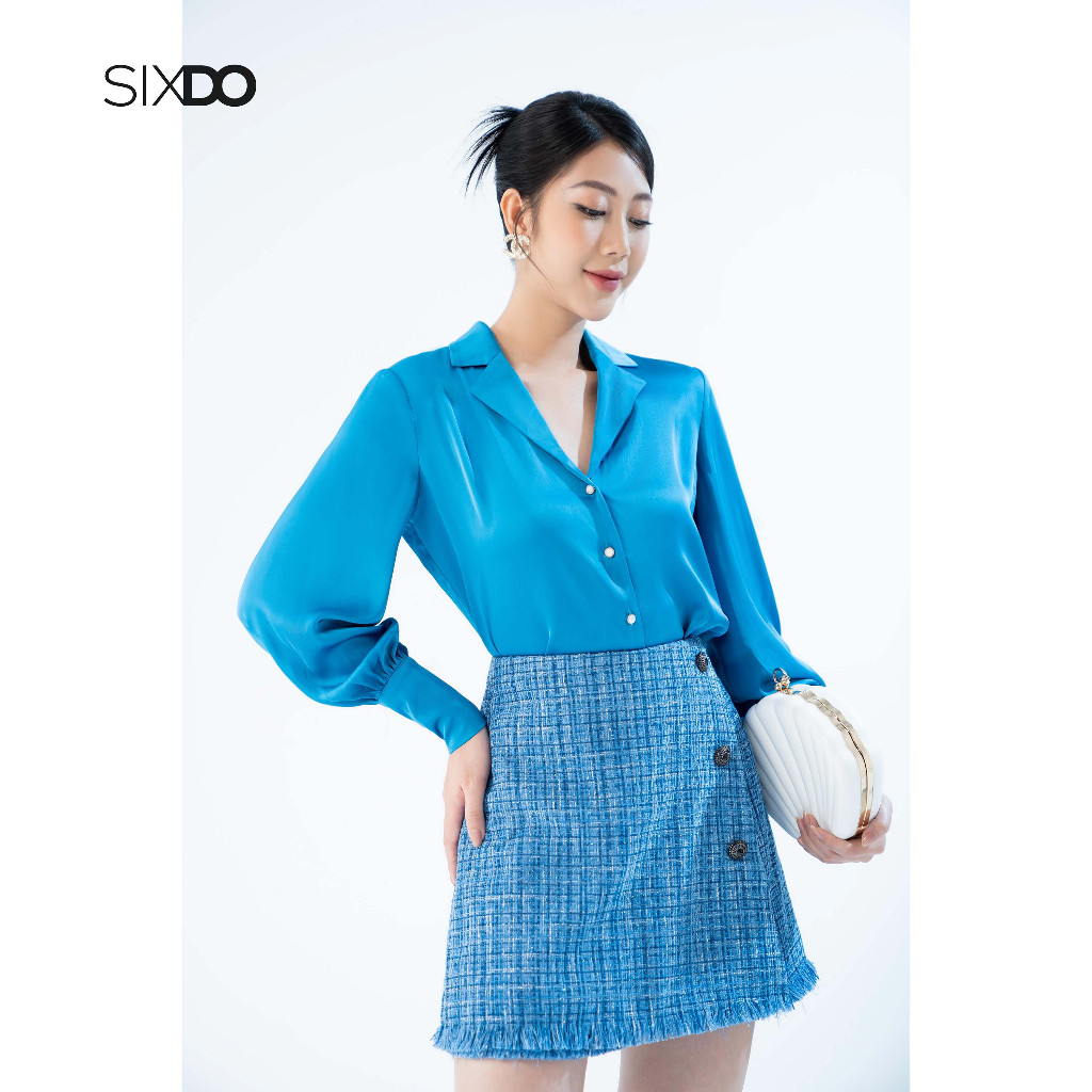 Áo sơ mi lụa xanh cổ vịt thời trang SIXDO (Mallard Green Noched Collar Silk Shirt)