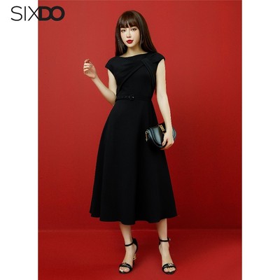 Đầm đen midi woven sát nách SIXDO (Black Sleeveless Midi Woven Dress)
