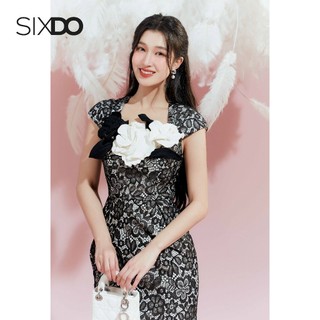 Đầm ren đen phối hoa SIXDO (Black Midi Lace Dress With Flower)