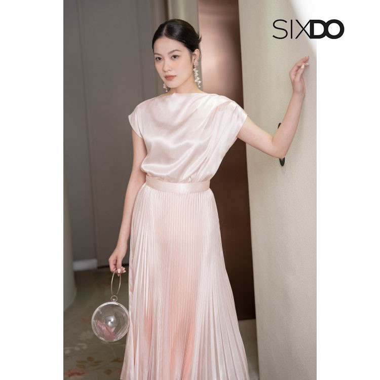 Chân váy xếp ly lụa chấm bi thời trang SIXDO (Polka Dot Pleated Silk Skirt)