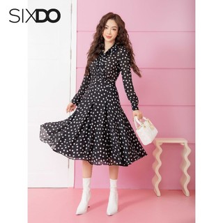 Đầm sơ mi chấm bi chiffon SIXDO (Polka Dots Midi Chiffon Dress)