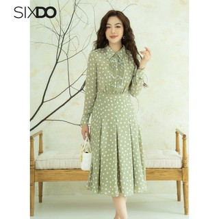 Đầm sơ mi chấm bi chiffon SIXDO (Polka Dots Midi Chiffon Dress)