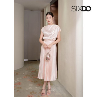 Chân váy xếp ly lụa chấm bi thời trang SIXDO (Polka Dot Pleated Silk Skirt)
