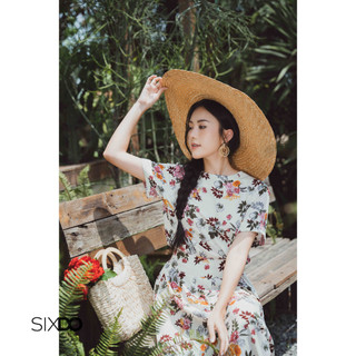 Áo lụa hoa cổ tròn trẻ trung SIXDO (Cream Floral Silk Top )