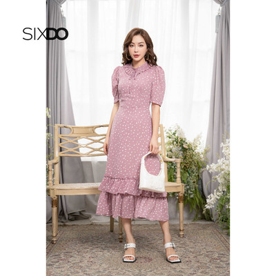 Đầm midi họa tiết trái tim tay lửng SIXDO (Midi Chiffon Dress)