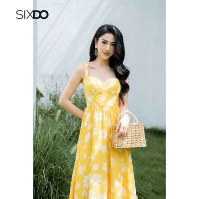 Đầm chiffon hoa hai dây cúp ngực thời trang SIXDO (Floral Maxi Chiffon Dress)