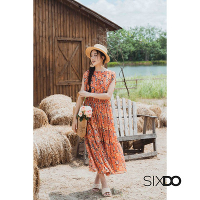 Chân váy voan hoa bèo tầng thời trang SIXDO (Ochre Floral Midi Voile Skirt)
